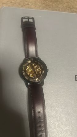 Skeleton Mechanical Watch Dark Brown Leather Strap