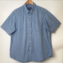 George Mens Shirt  Blue  Plaid Short Sleeve Button Up Single Pocket