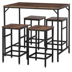 5-Pieces  Dining Table Set, Bar Table & 4 Stools Set Grey 
