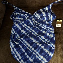 Women’s Blue & White Swim Top (Size 12) Brand New 