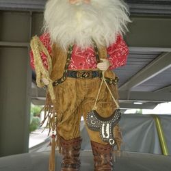 Brand New Cowboy Santa Figurine, Brown
