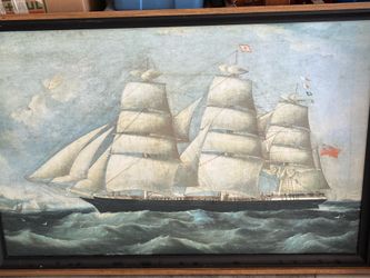Matching set of two large framed vintage-style art pieces on canvas