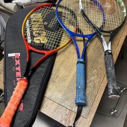 LOW PRICE MOVING- 3 ADULT TENNIS RACKETS + 1 CASE 