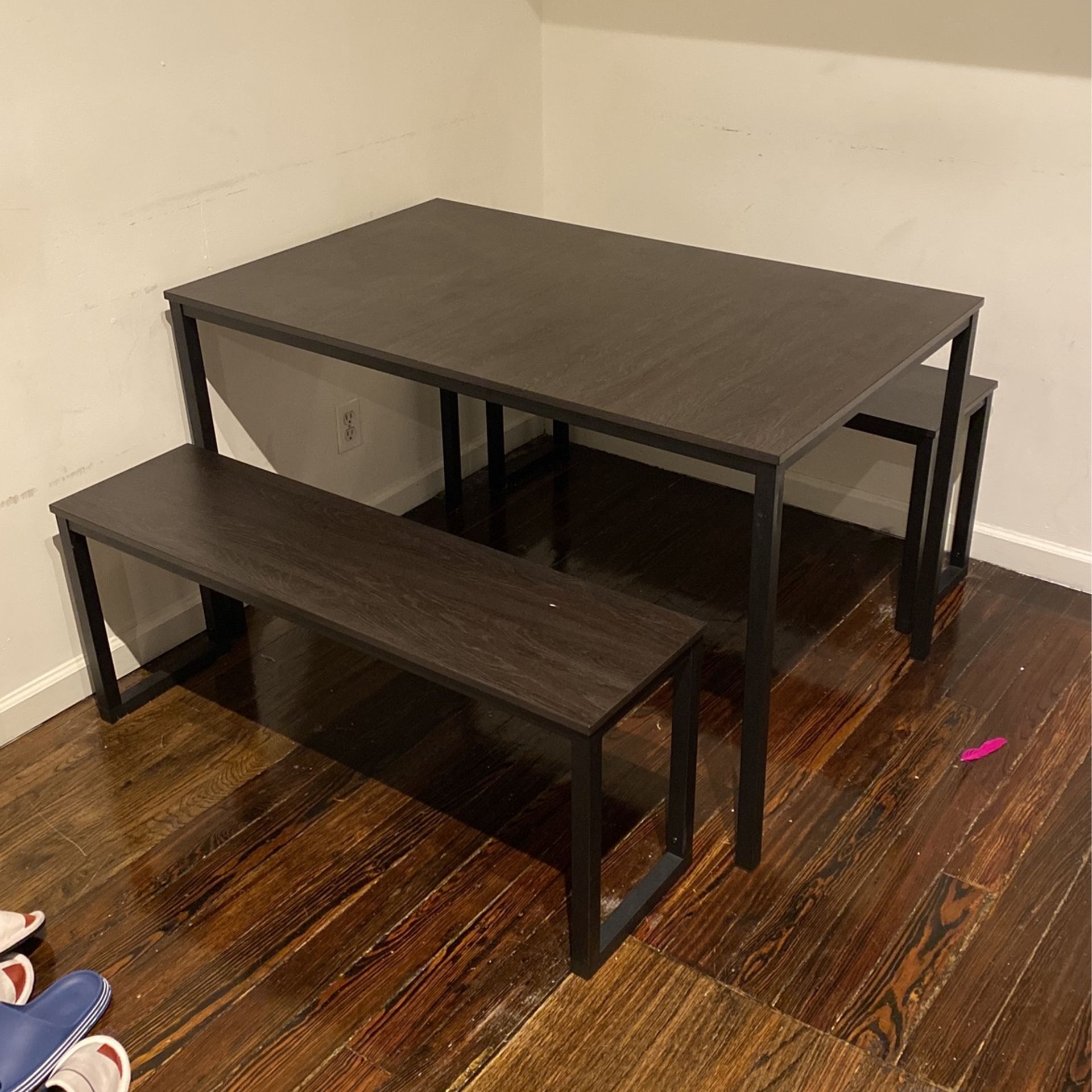Zinus Louis Modern Studio Collection Soho Dining Table with Two Benches (3 piece set) - Espresso