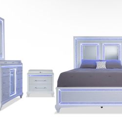 Glamour 2 Piece Queen White Panel Bedroom Set