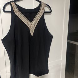 Black Sleeveless 3XL Border Neckline Women's Blouse Top