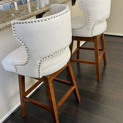 26" Swivel Bar Stool Set of 2, Farmhouse Linen Upholstered Counter Height Bar Stools 