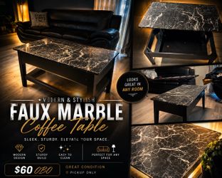 Modern Black Faux Marble Coffee Table – Great Condition