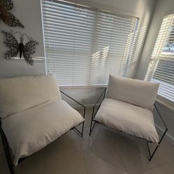 wide indoor iron lazy lounge chairs modern (2 Chair Set)