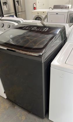 Samsung Top Load Washer – Black Stainless, Glass Lid, HE