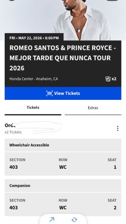 2 Romeo Santos & Prince Royce Concert Tickets
