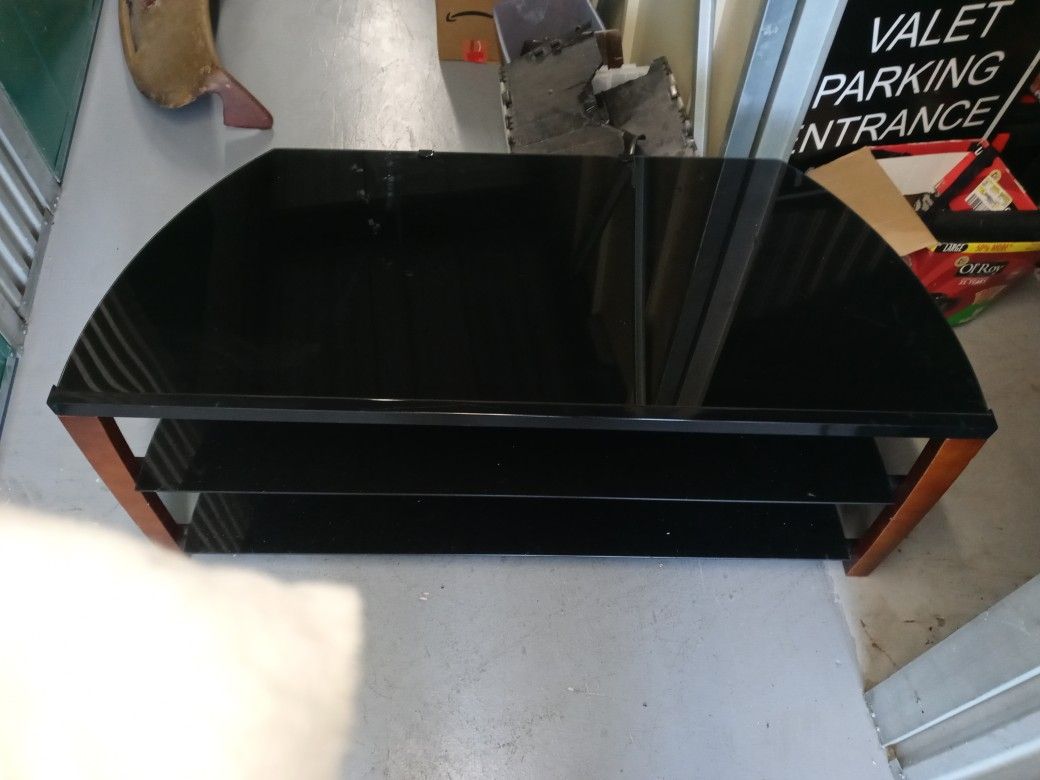 Wood TV Stand With Glass Shelves