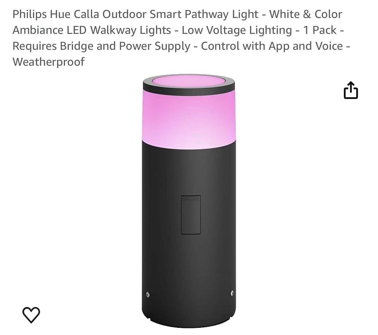 Philips Hue Calla Outdoor Smart Pathway Light - White & Color Ambiance LED Walkway Lights - Low Voltage Lighting - 1 Pack - Requires Bridge and Power 