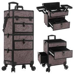 AROUS Rolling Makeup Case With 3 Drawers, Cosmetology Case On Wheels 5 IN 1 Makeup Train Case Make Up Organizer For Artist Salon Nail Teach Trunk,Brow