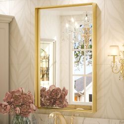 24" x 36" Brushed Gold Metal Frame Bathroom Vanity Wall Mirror #2805W G1