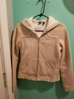 Hurley Tan Sweat jacket with Fleece inside..size small womens..Great condition!