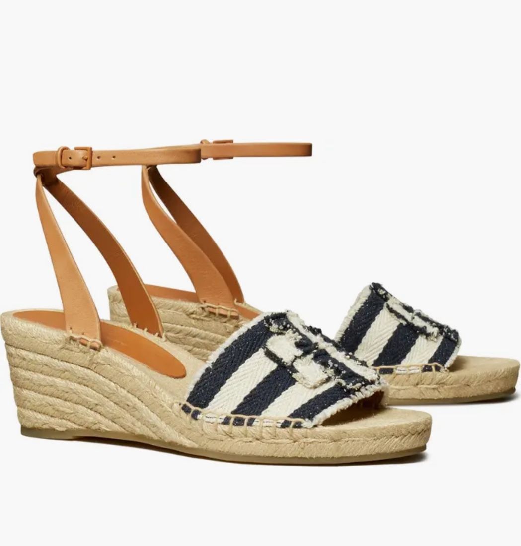 Tory Burch Ankle Strap Espadrille Platform Wedge Sandal • Size 10.5
