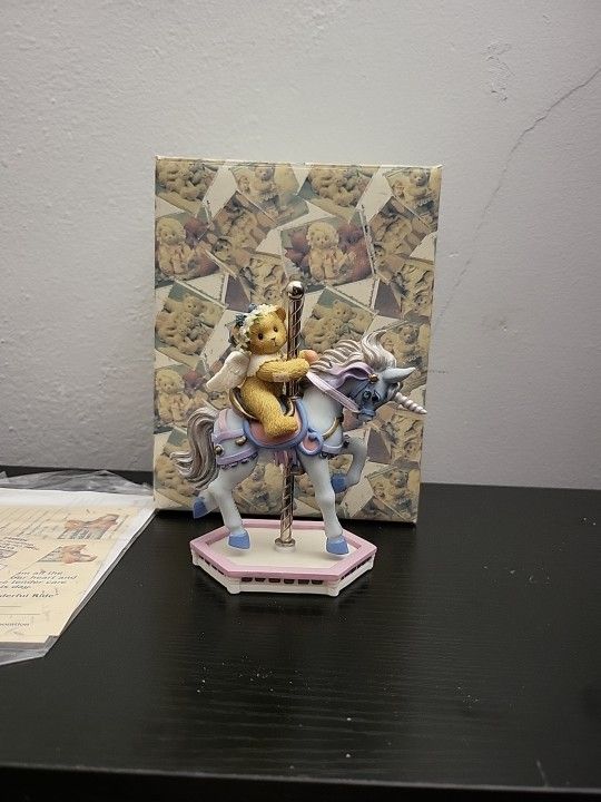 NIB Cherished Teddies Crystal Girl Riding Unicorn Carousel Series #589942R C