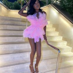 “ Baby Pink Ostrich” Dress