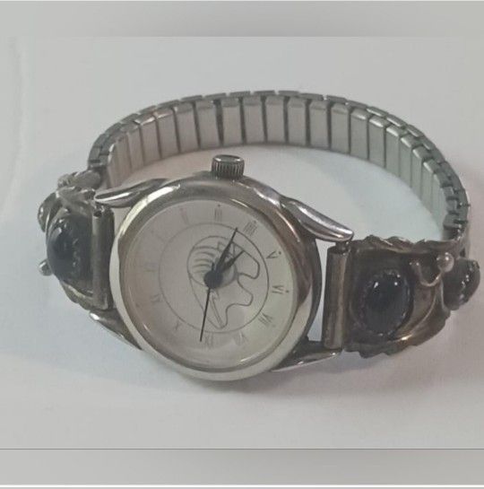 Vintage Native American Onyx Watch, small stretch band
