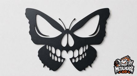 Skull Butterfly Metal Wall Art — Gothic Garden Decor — 20" × 15"