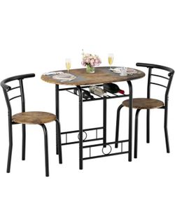 3-Piece Walnut Color Dining Table Set