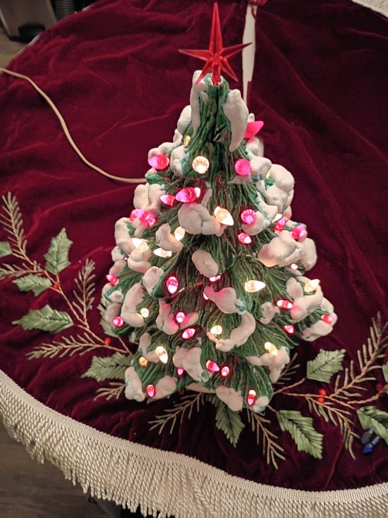Ceramic Christmas Tree Snowy Green