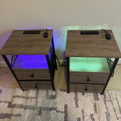 2 NIGHTSTANDS WITH LEDs AND POWERSTRIPS BUILT-IN