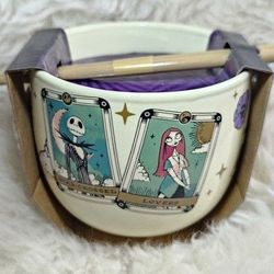 Jack & Sally Nightmare Before Christmas Noodle Bundle Bowl w/ Spoon & Chopsticks 💀💜🍜🥢