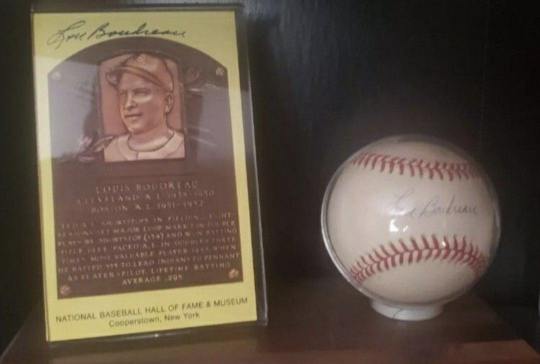 Lou Boudreau Autographed HOF Card And Baseball