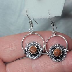 BIG SALE READ DESRIPTION. Beautiful Orange Sandstone 925 Silver Earrings.