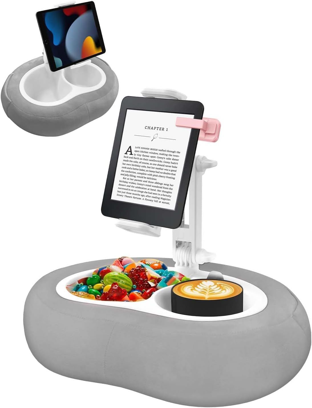 Tablet Pillow Stand, Compatible with 5-12.9 Inch Kindle, iPad, Phone/Tablet, Google, Samsung, 360° Rotating Bed Holder, Soft Plush Fabric, Detachable