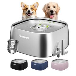 Dog Water Bowl No Spill, 4L All Stainless Steel Slow Water Bowl For Dogs W/ Non-Slip Base