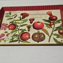 Decorative Serving Tray Featuring A Vintage Botanical Illustration Of Pomegranates