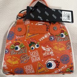Von Dutch Orange Bowling Bag Purse 