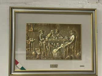 Italian Framed Metal Relief Art “Il Baco” – $500