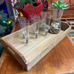 Wine Tray With Six Glasses And Vase 