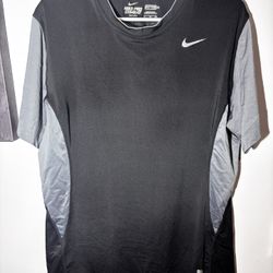 RARE Nike Men XL Pro Combat Fitted Shirt Dri Fit Short Sleeve Black Gray Fitted