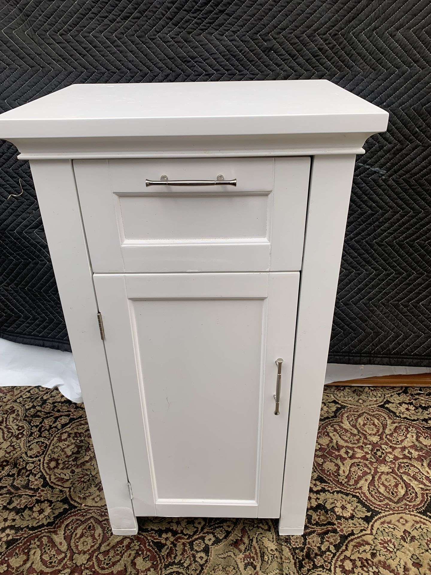 Side table night table storage cabinet - White 1 drawer / 1 door 16 W x 12 D x 30 H 