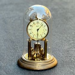 Clock John Wanamaker Vintage Anniversary Germany Floral Brass Glass Mantle