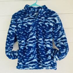 Jacket fleece Soft Cotton blue camel, long sleeve zip down EX large