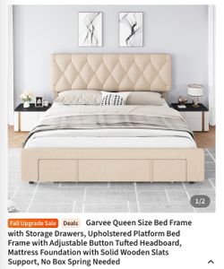 Queen Upholstered Platform Bed Frame with Storage