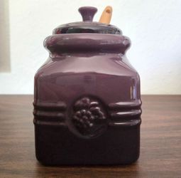 Rare Retired Cassis Grape Le Creuset Stoneware Jam Jar with Spatula