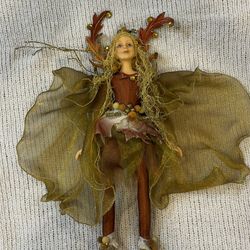 Autumn Fantasy Fairy 12in Gold Leaf Wings Brown Outfit Leaf Decorations Collectible