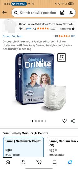 Disposable Unisex Youth Juniors Absorbent Pull On Underwear with Tear Away Seams, Small/Medium, Heavy Absorbency, 17 per Bag