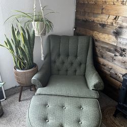 Antique Green Chair And Foot Rest