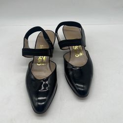 Salvatore Ferragamo Classic Black Slingback Patent Leather Low Heel Sz.7.5 3 A