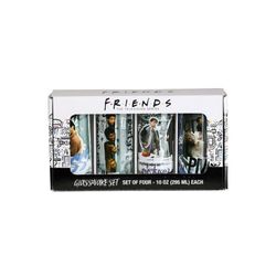 FRIENDS Doodle Scene Quotes 4pc 10oz Glass Tumbler Set