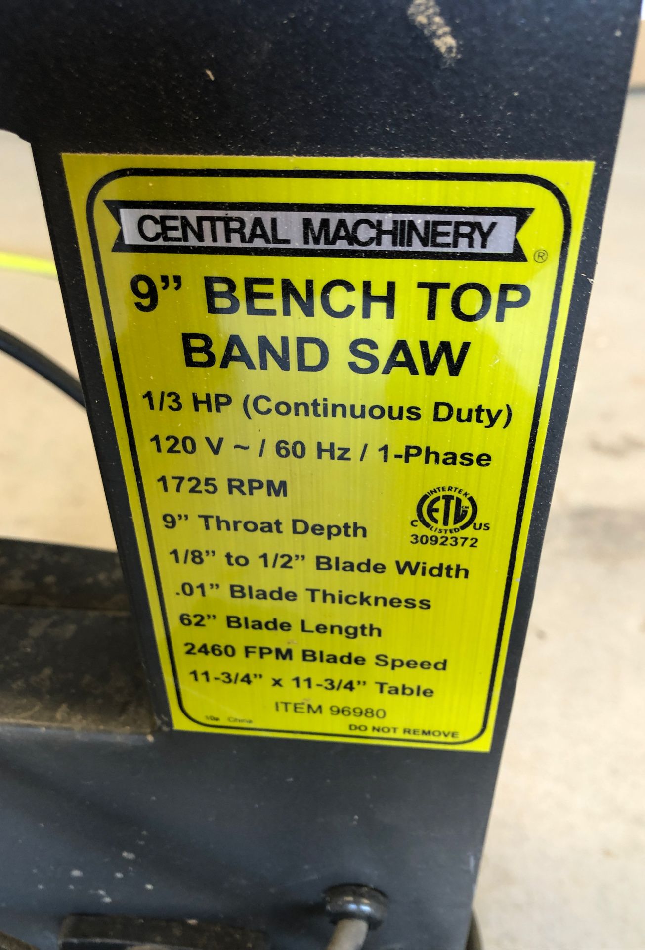 1/3 HP 9 in. Benchtop Band Saw Central Machinery for