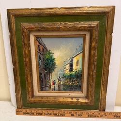 Framed Parisian Street Scene Painting 